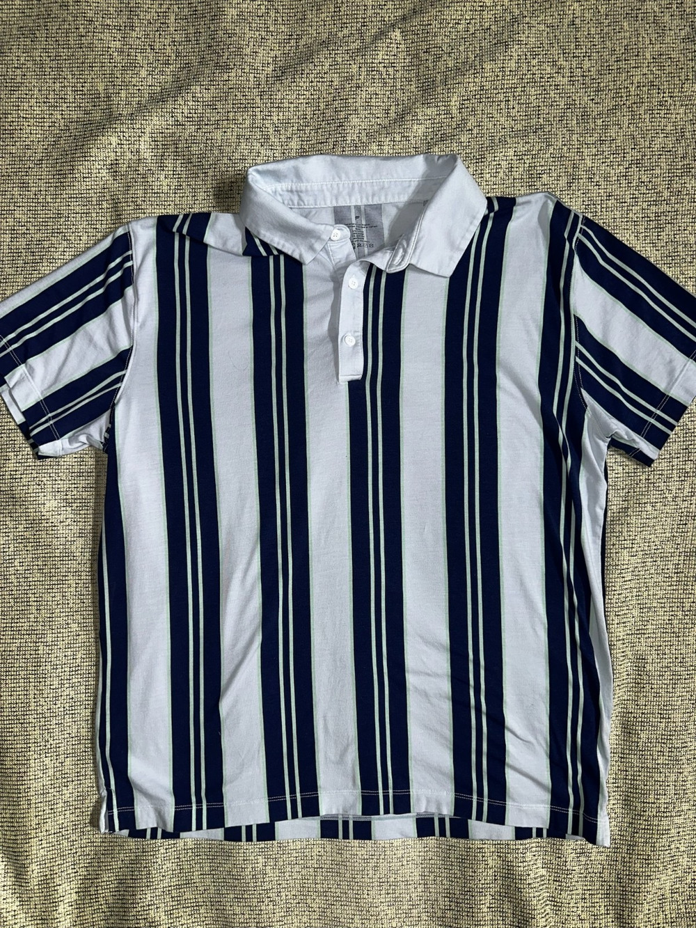 Fabletics Men’s Striped Short Sleeve Henley Shirt Navy White Size L Stretch
